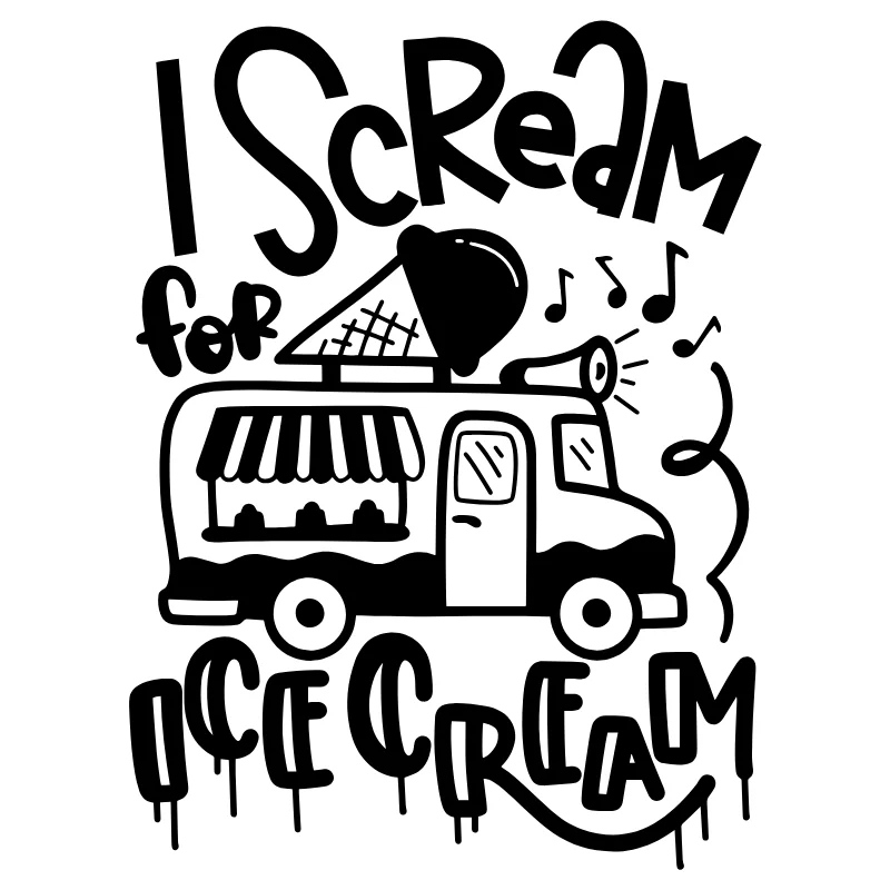 Illustration of an ice cream truck with playful text