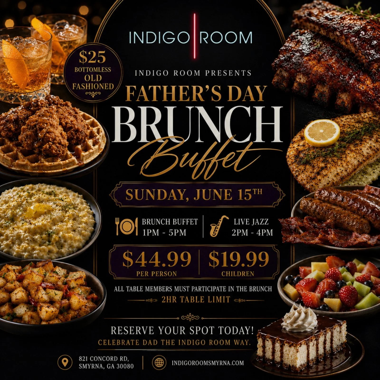 Father's Day brunch buffet with Southern fried chicken and waffles
