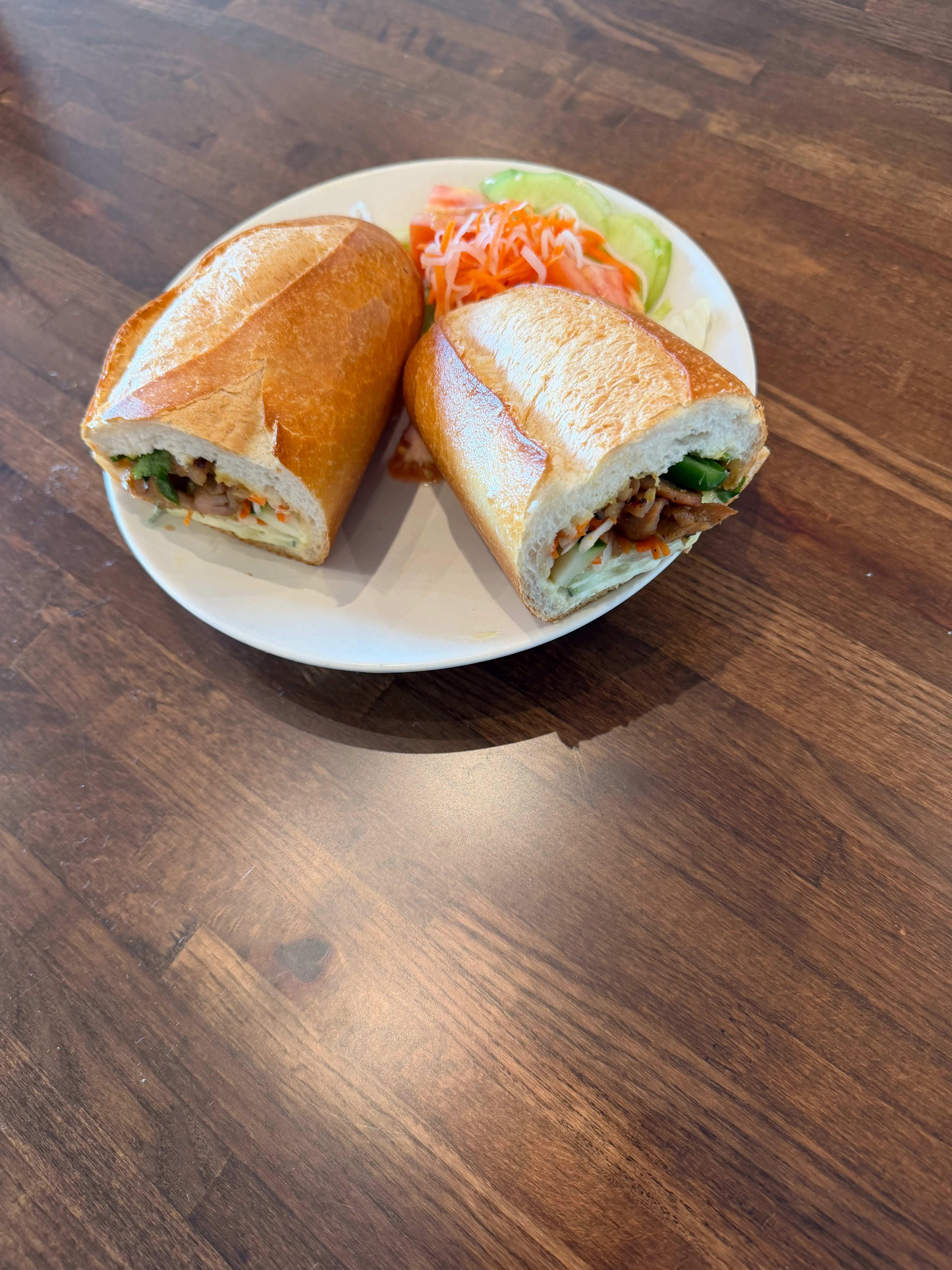 Vietnamese banh mi sandwich with fresh vegetables