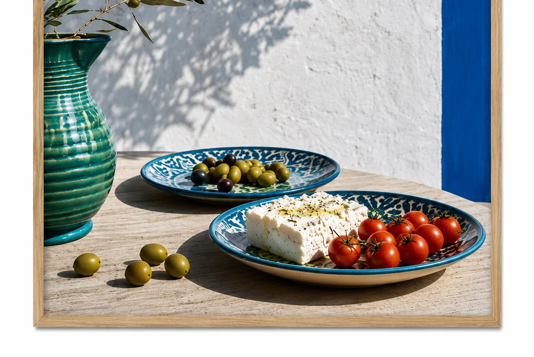 Mediterranean mezze platter with olives and feta cheese