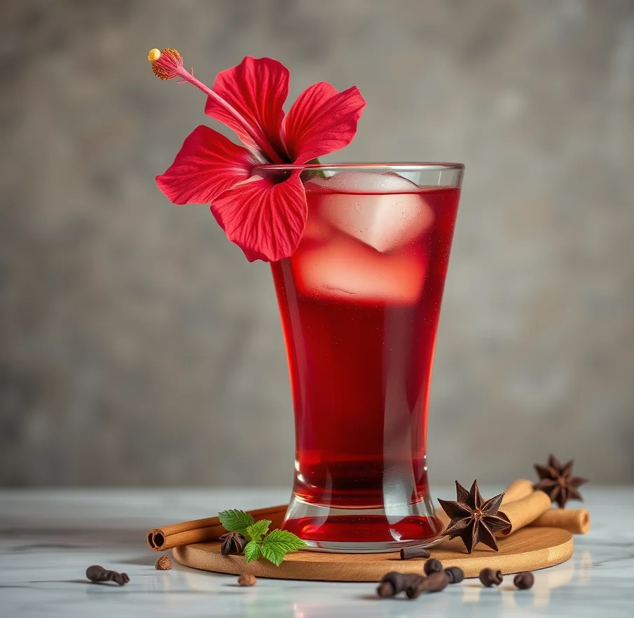 Refreshing hibiscus cocktail garnished with a flower