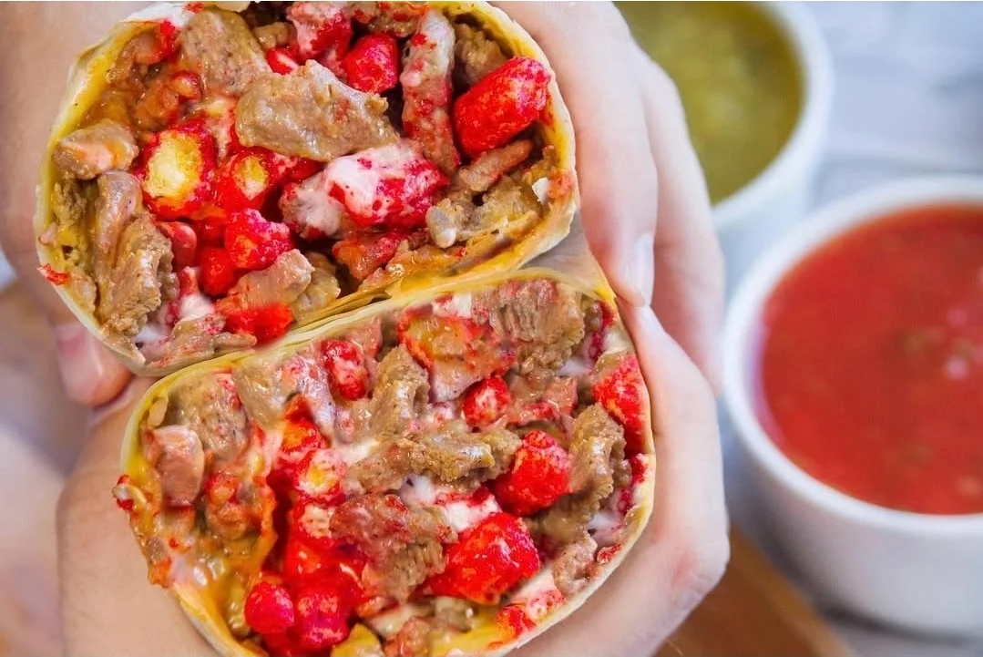 Loaded burrito with beef and spicy snacks