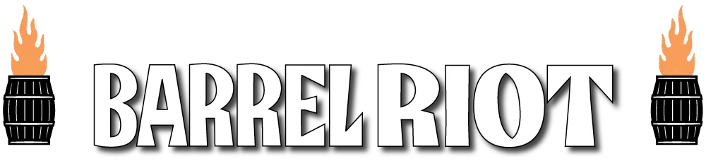 Barrel Riot logo with flames and barrels