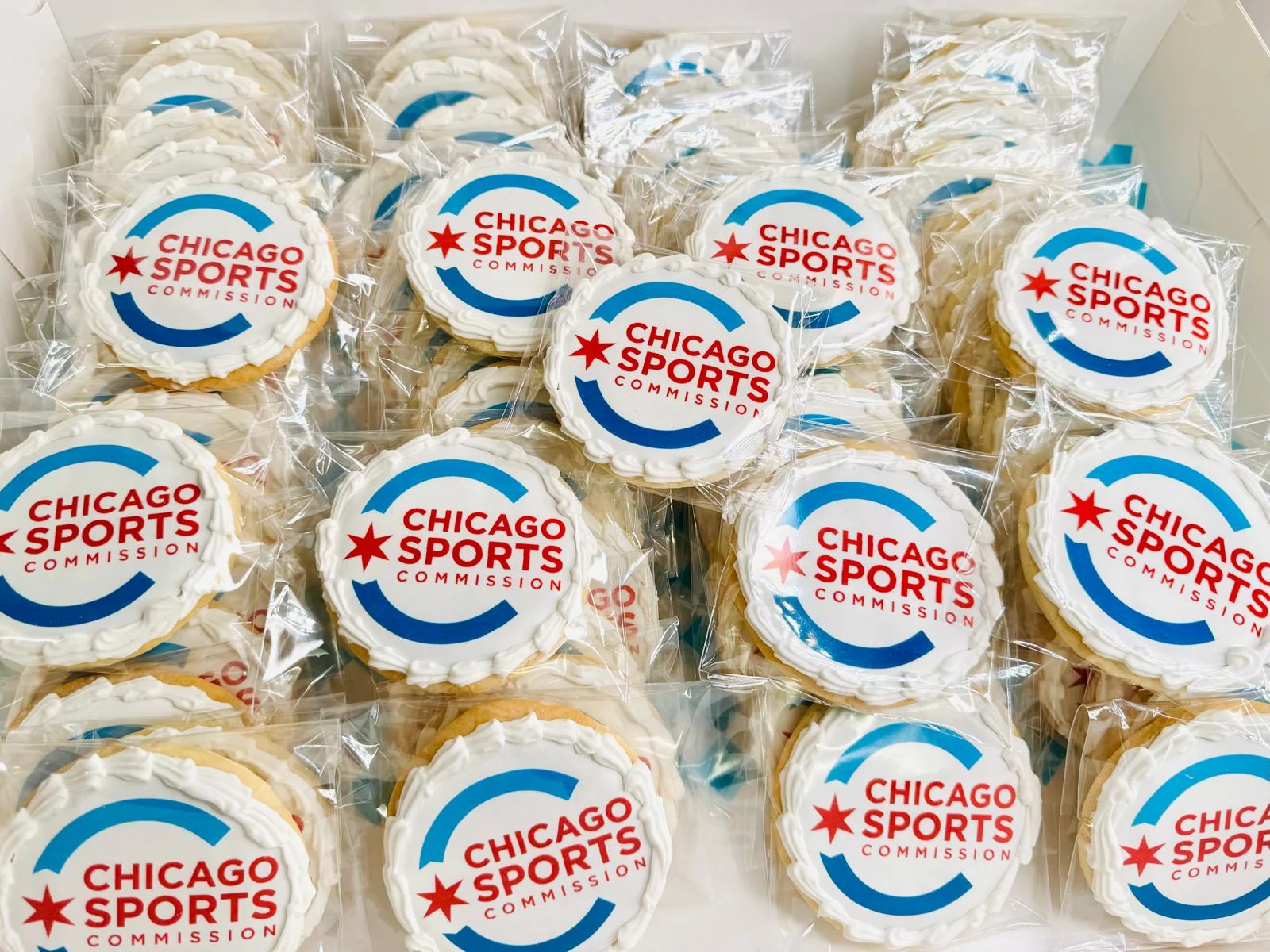 Decorative cookies featuring Chicago Sports Commission logo