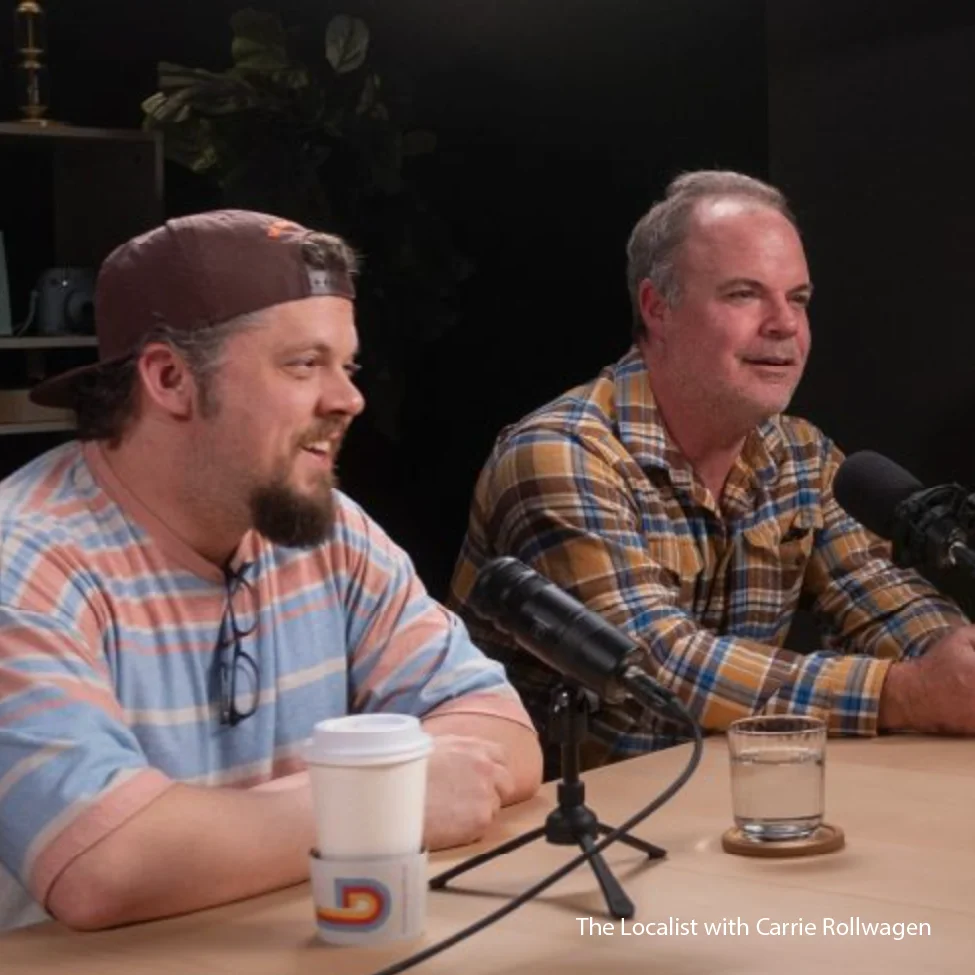 Podcast hosts discussing local cuisine and culture