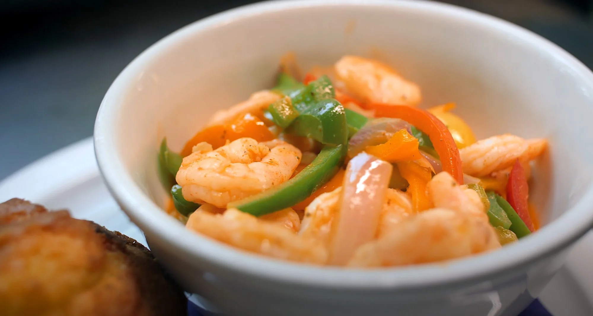 Shrimp stir-fry with colorful bell peppers