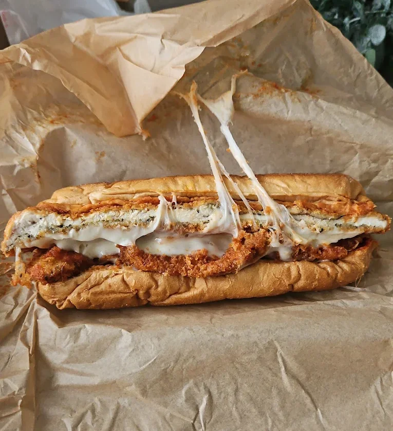 French baguette sandwich with ham and cheese