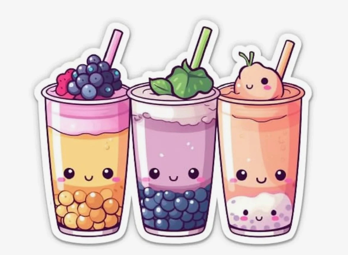 Colorful bubble tea drinks with cute faces