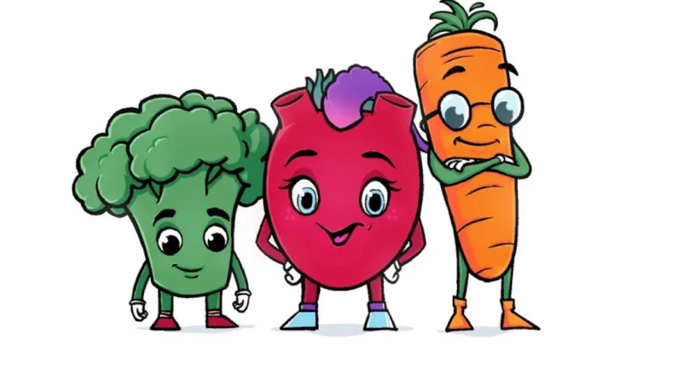 Colorful cartoon vegetables promoting healthy eating