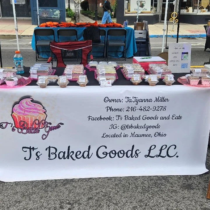 Baked goods display at a local market