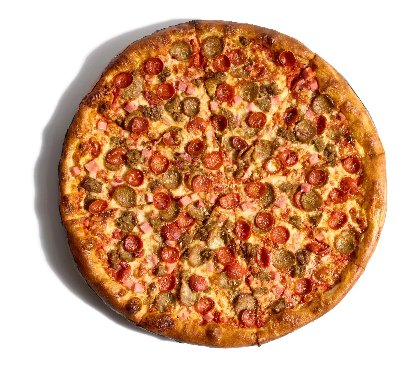 Meat Lovers pie topped with pepperoni, sausage and ham