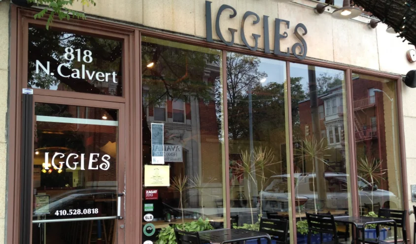 Exterior view of Iggies restaurant with large windows and inviting entrance