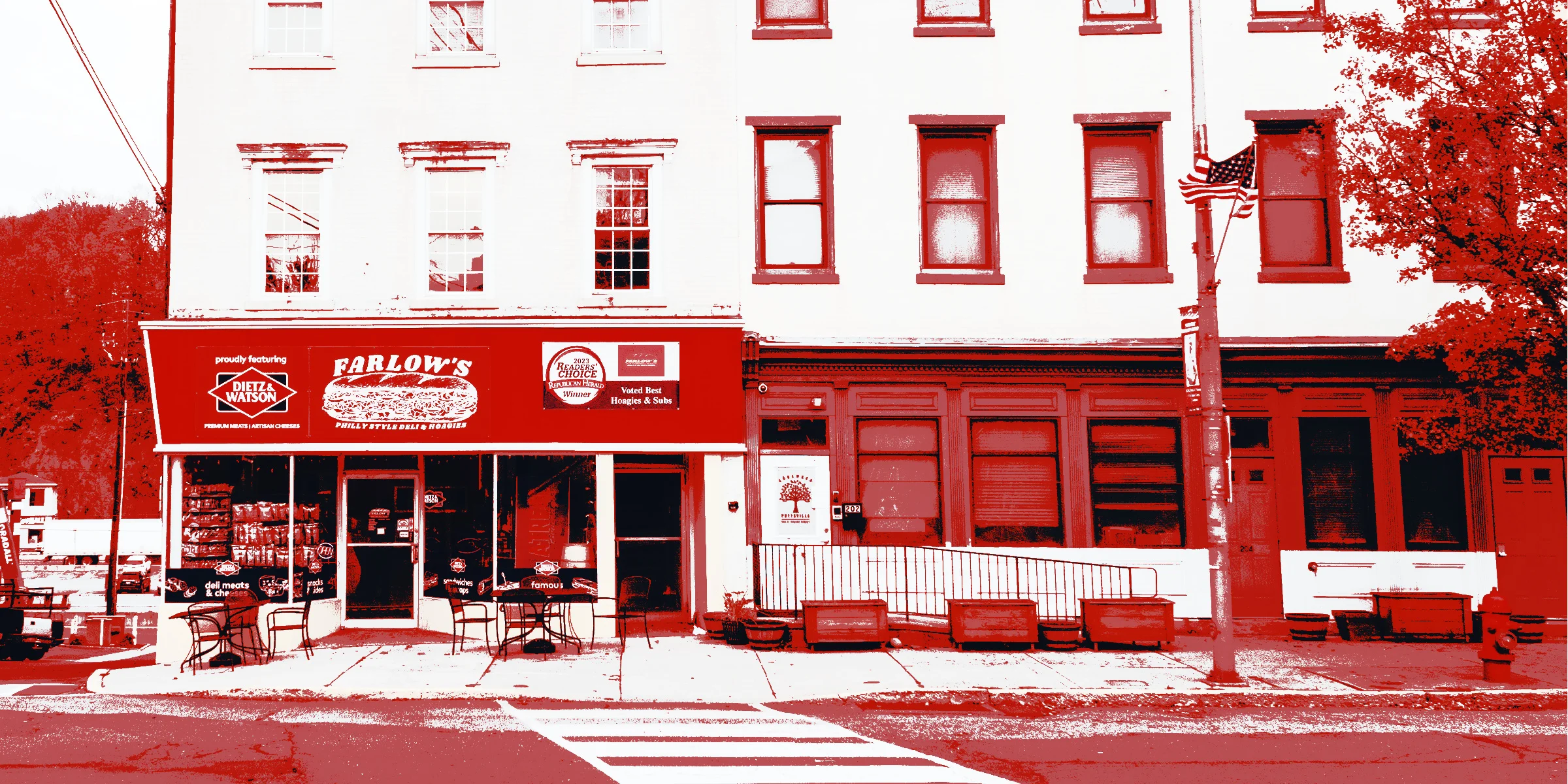 Exterior of Farlow's deli featuring Philly-style hoagies