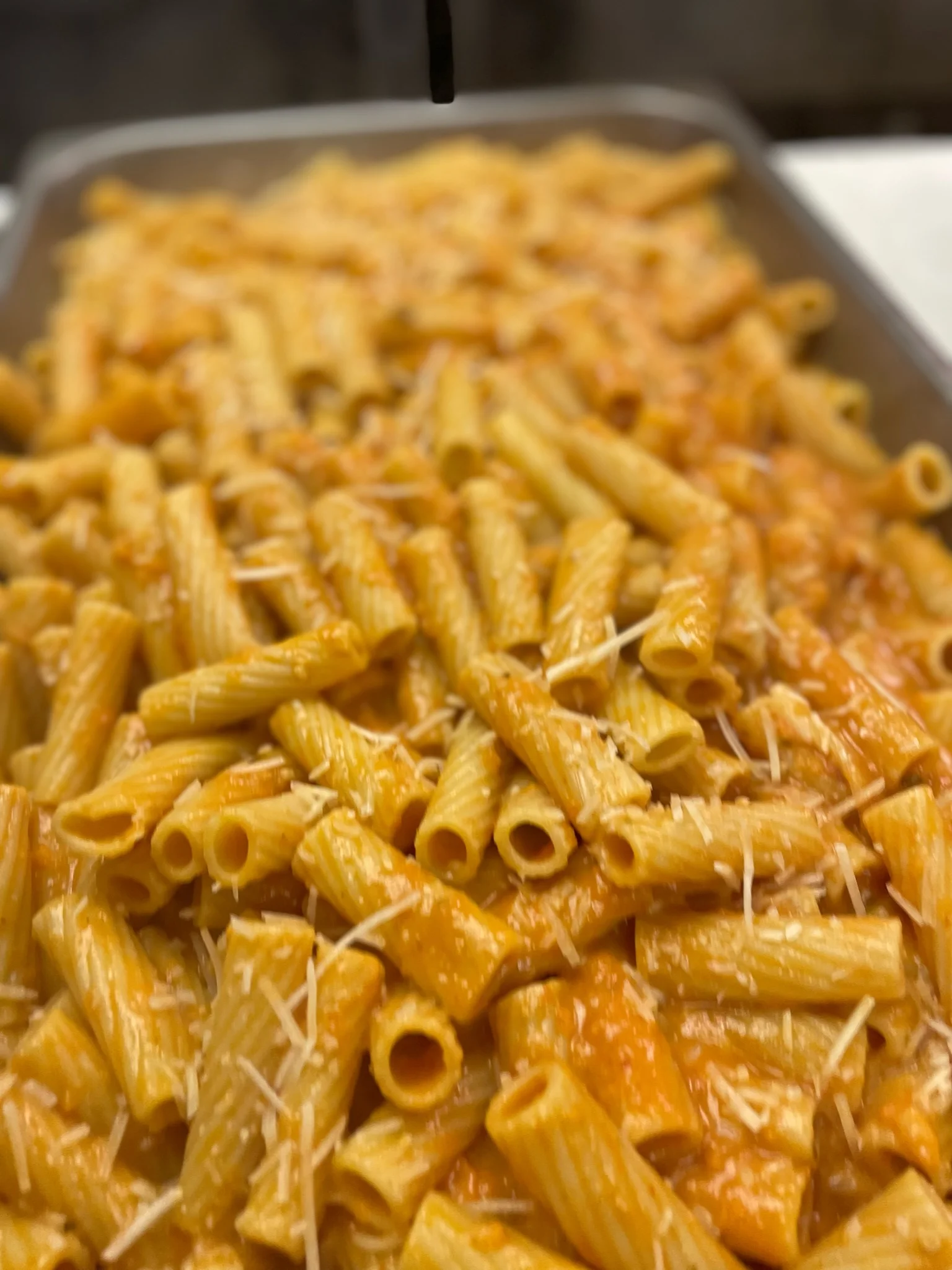 Creamy rigatoni pasta in a rich tomato sauce