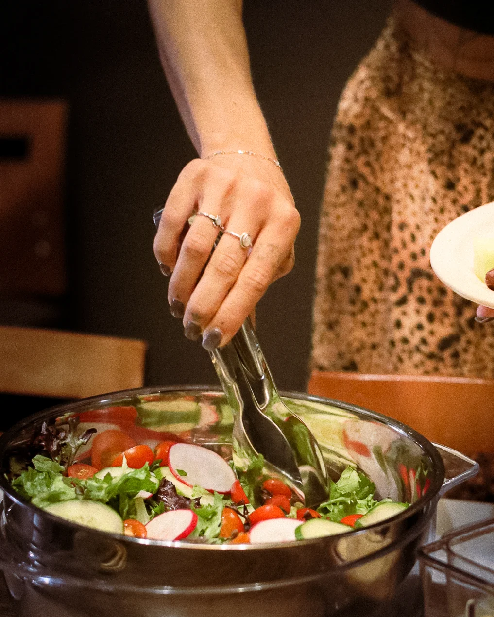 A vibrant brunch buffet featuring various dishes and colorful presentations.