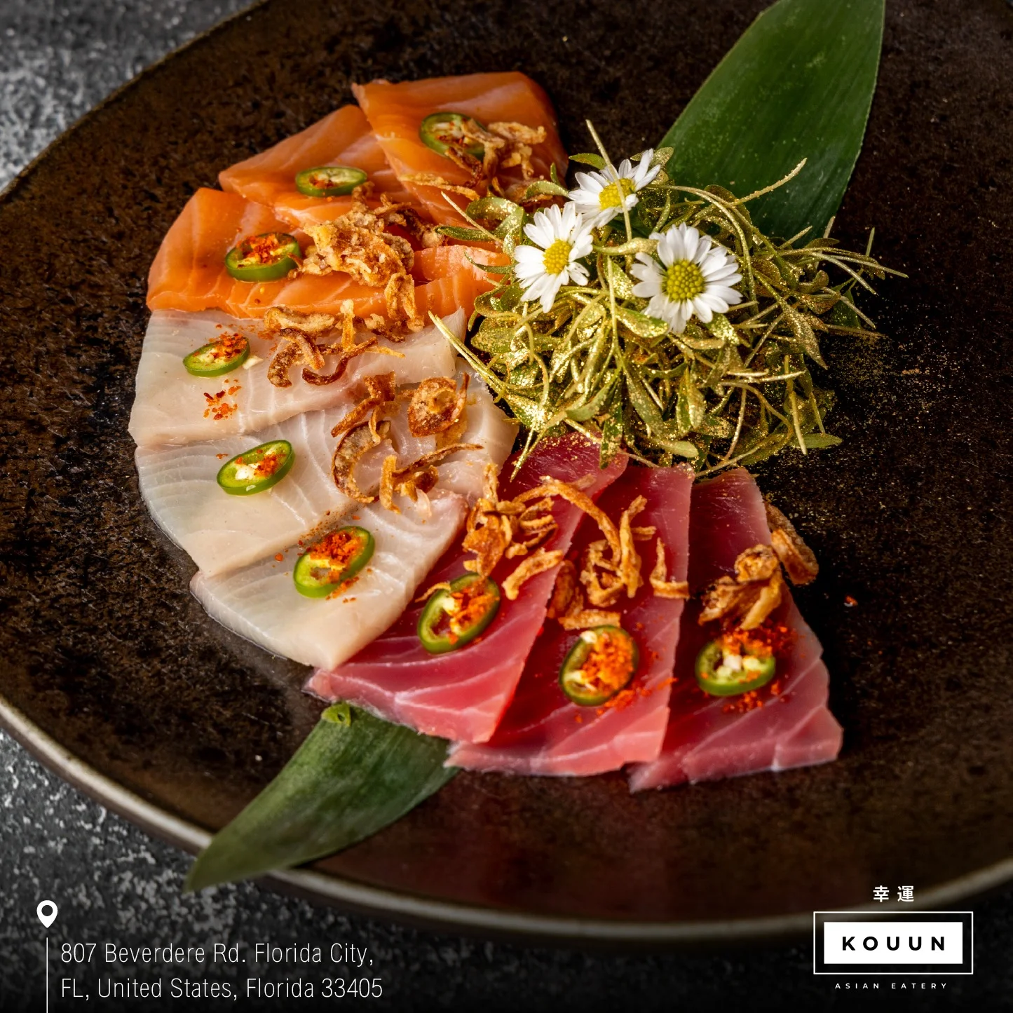 Sashimi platter featuring assorted fish slices