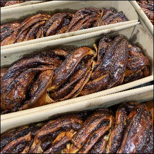 Artisan chocolate babka loaves freshly baked