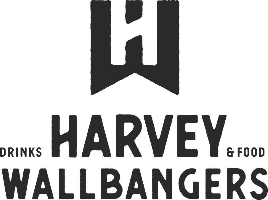 Logo of Harvey Wallbangers restaurant featuring drinks and food