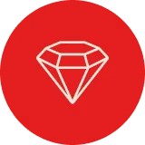 Stylized diamond icon on a red background