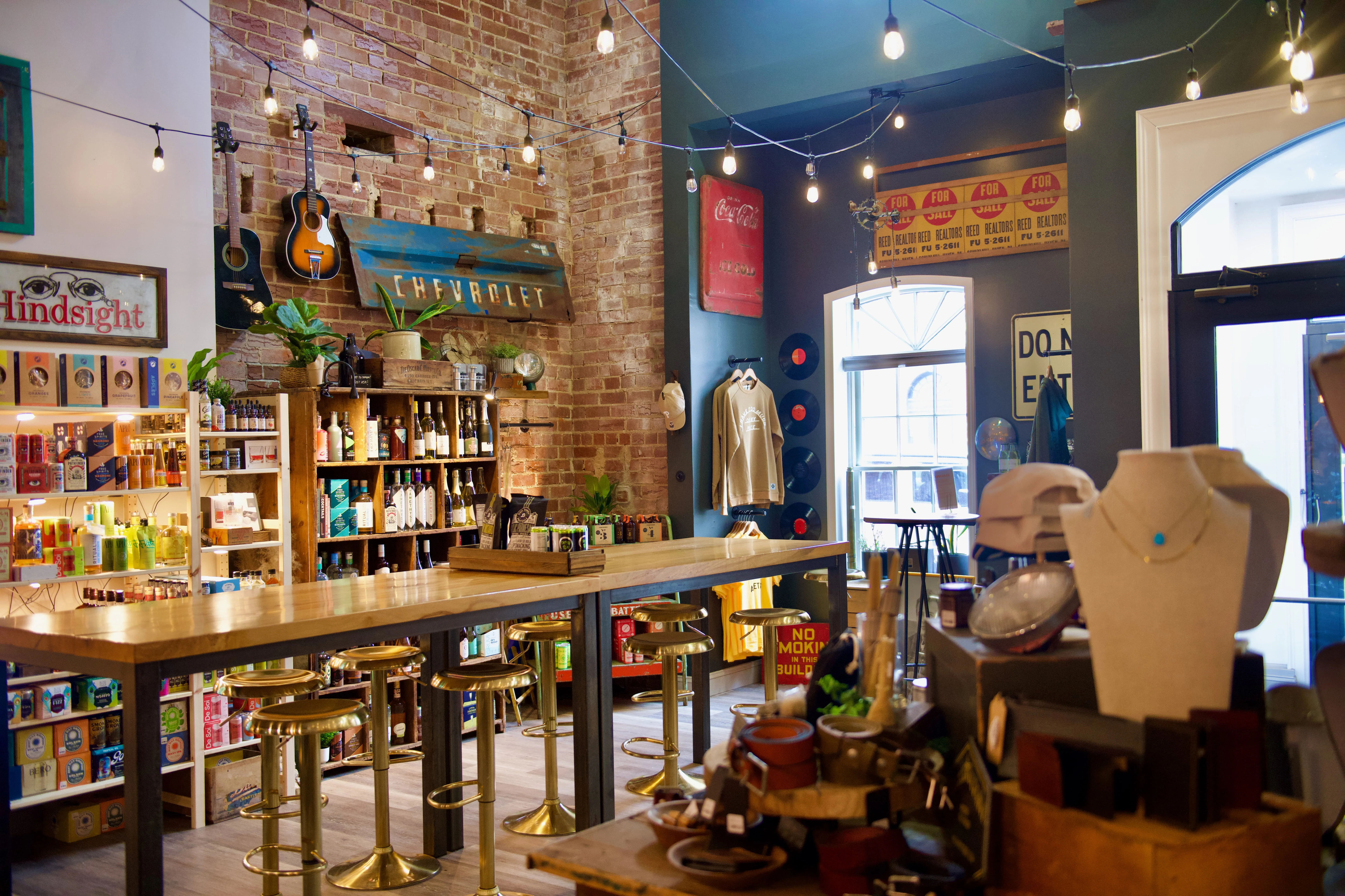 Charming restaurant interior with rustic decor and warm lighting