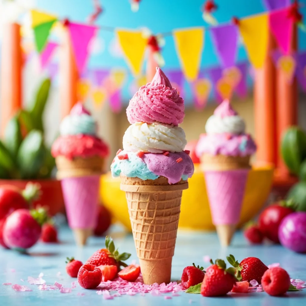 La Mexicana Ice Cream Shop Banner with Waffle Cone Bowl and Wooden Popsicle Sticks