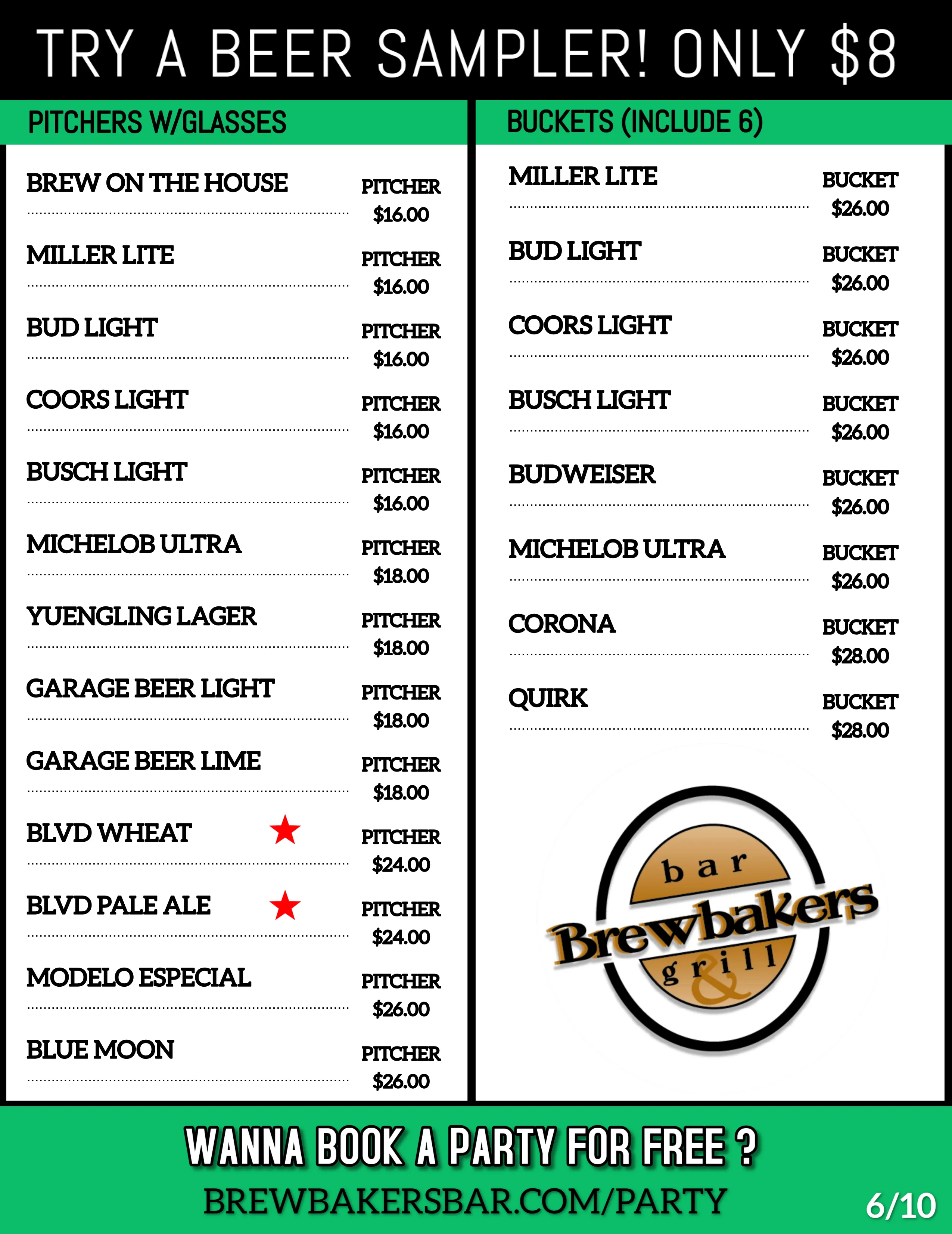 A detailed beer list featuring various craft beers and styles.