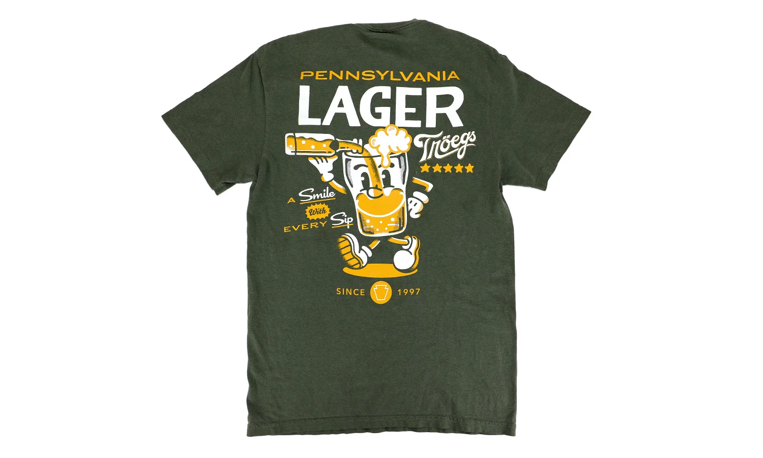 Vintage-style t-shirt featuring beer-themed graphics and typography