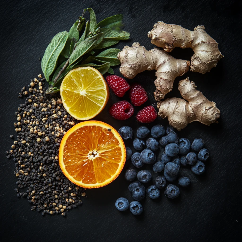 Fresh herbs and fruits for a vibrant herbal tea blend