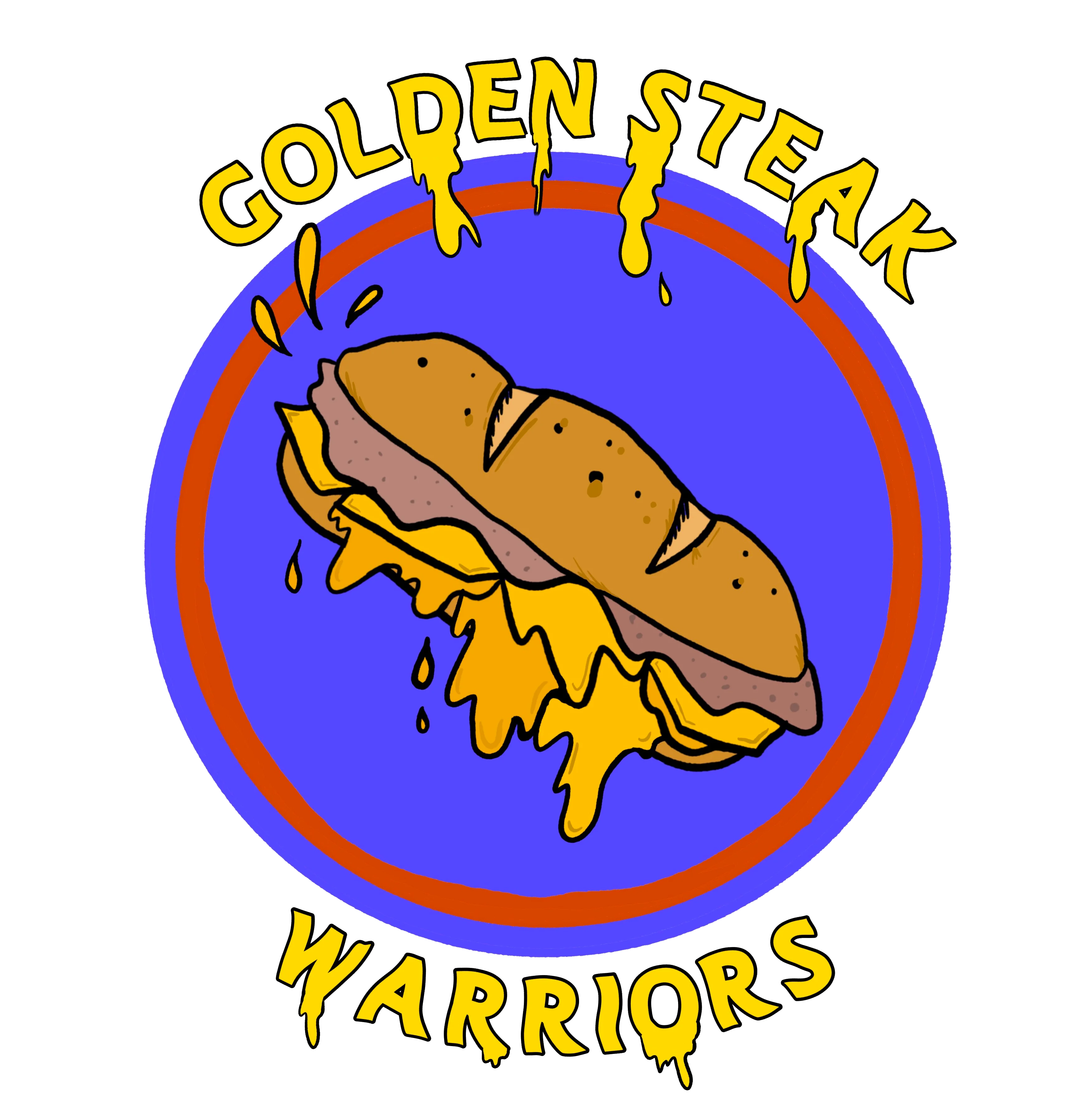 Illustration of a cheesy steak sandwich in a vibrant logo design