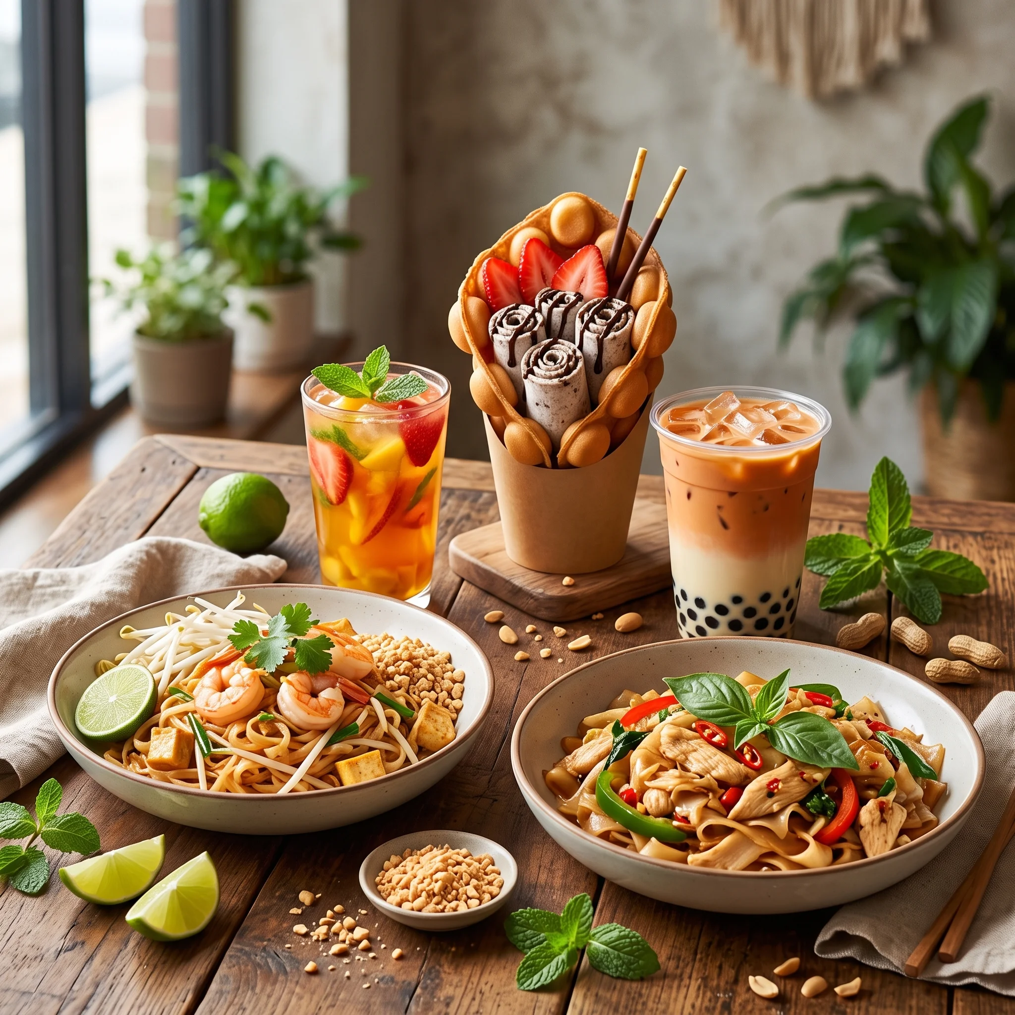 Delicious Thai pad thai with shrimp and fresh herbs
