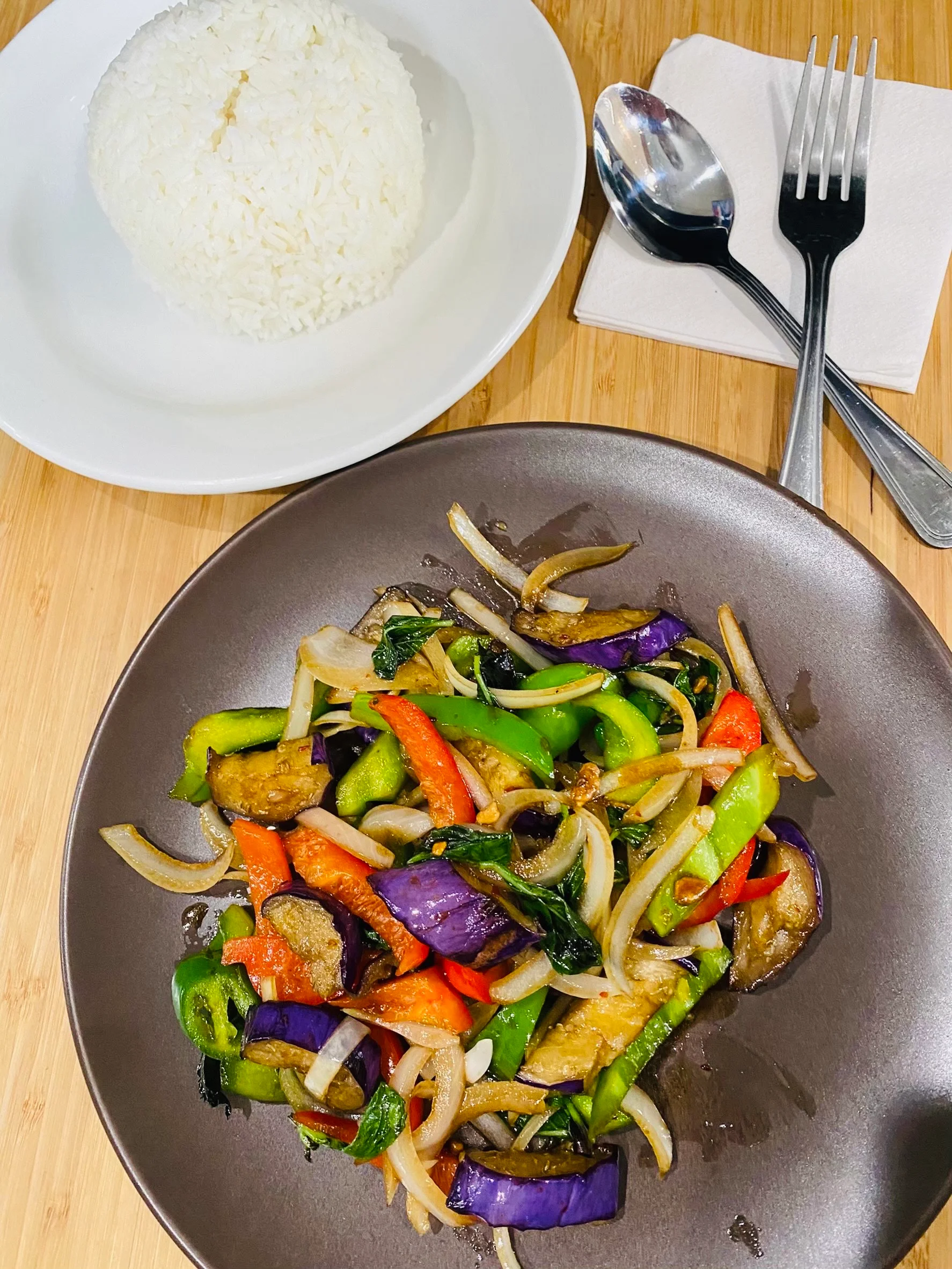 Stir-fried mixed vegetables with rice