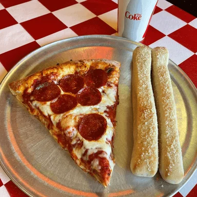 Pizza and garlic breadsticks