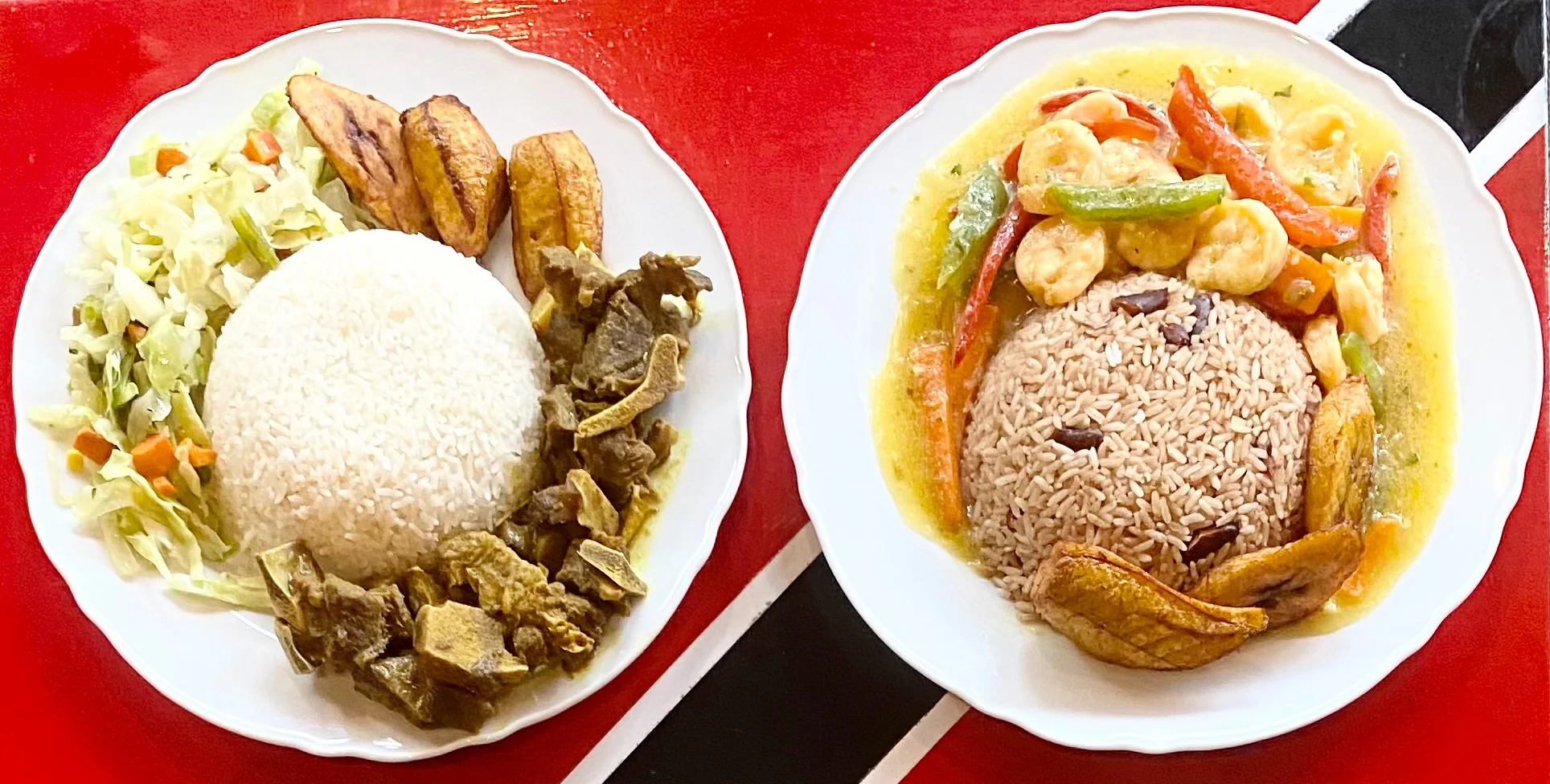 Caribbean curry goat with rice and peas