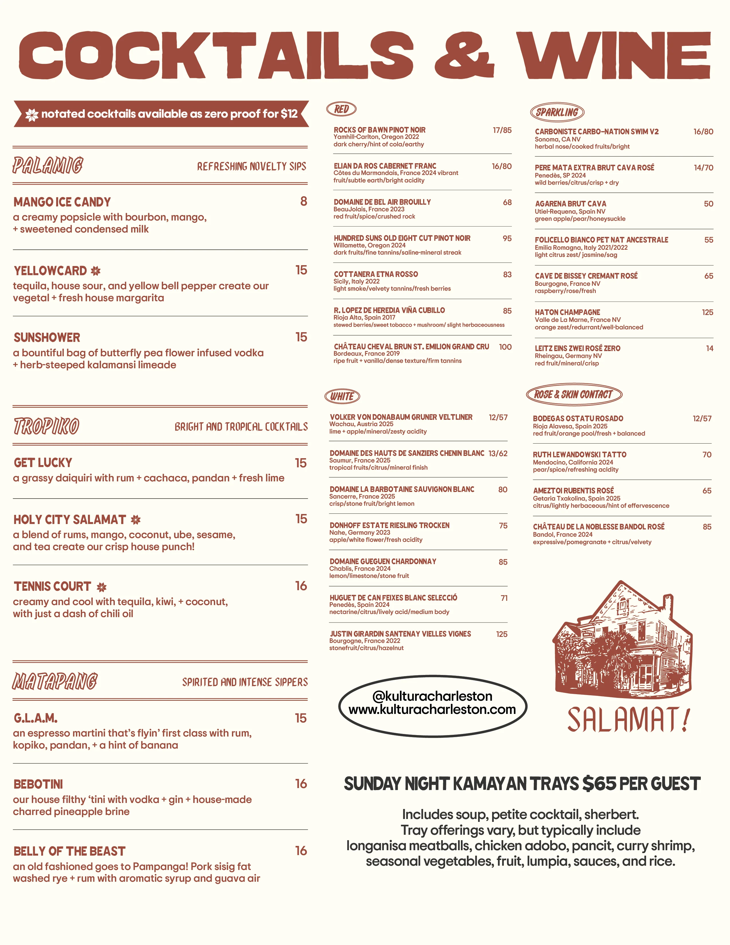 Kultura Charleston Beverage Menu