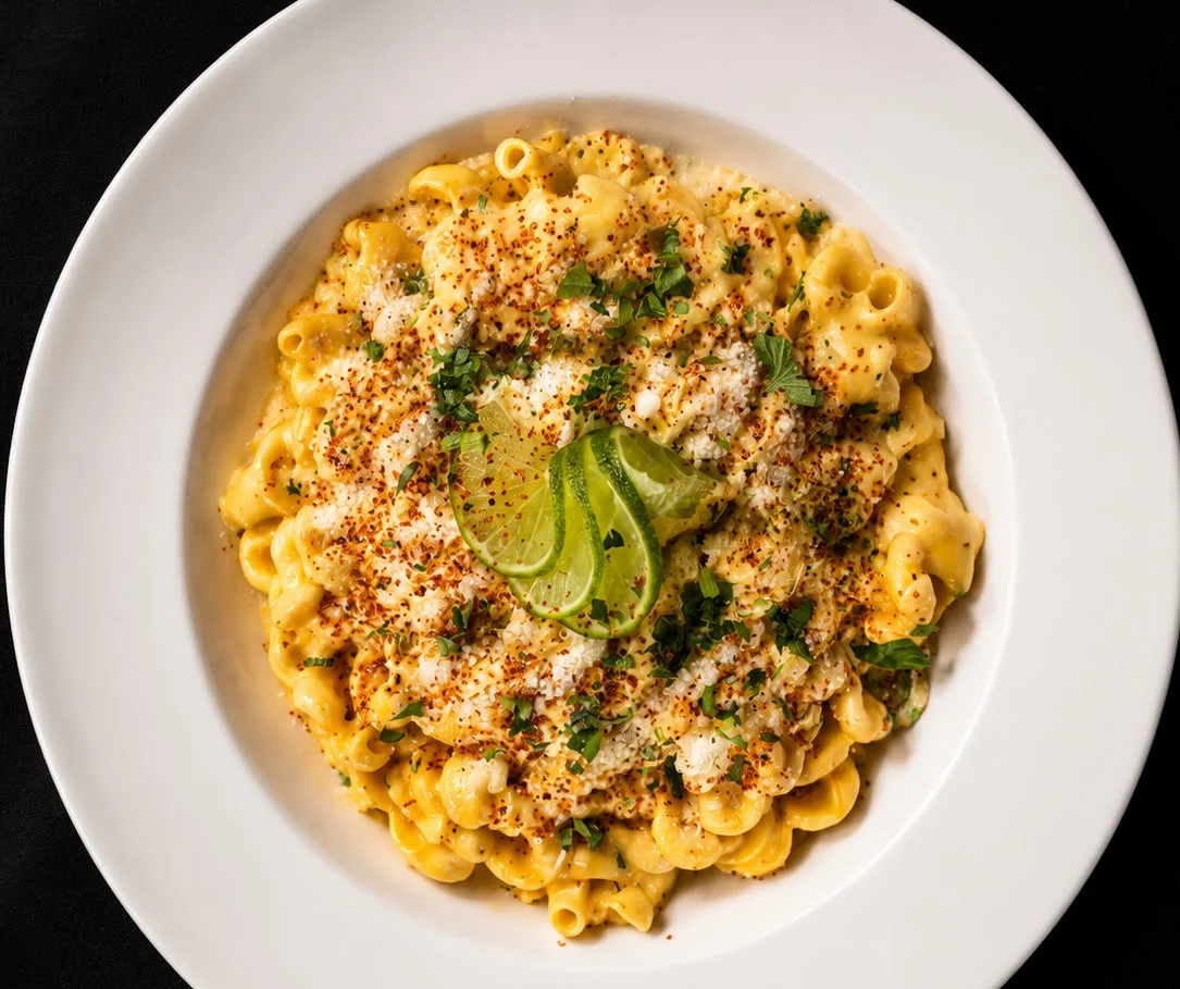 Creamy mac and cheese with lime and spices