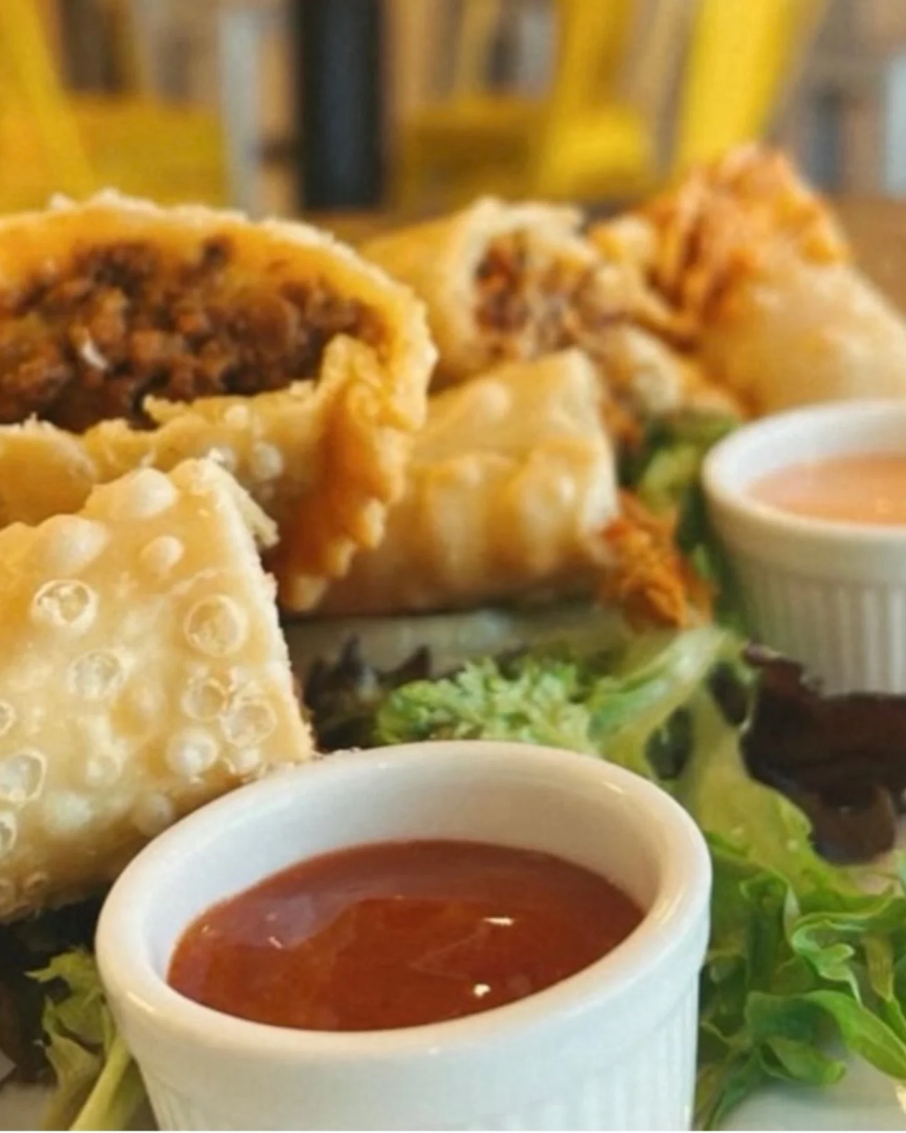 Crispy spring rolls served with dipping sauce