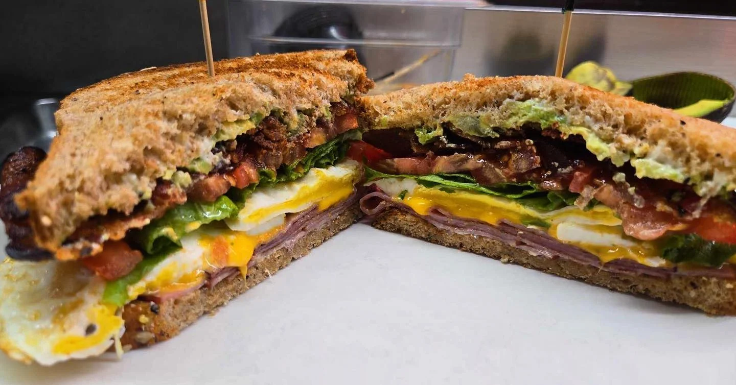 Hearty breakfast sandwich with egg and bacon