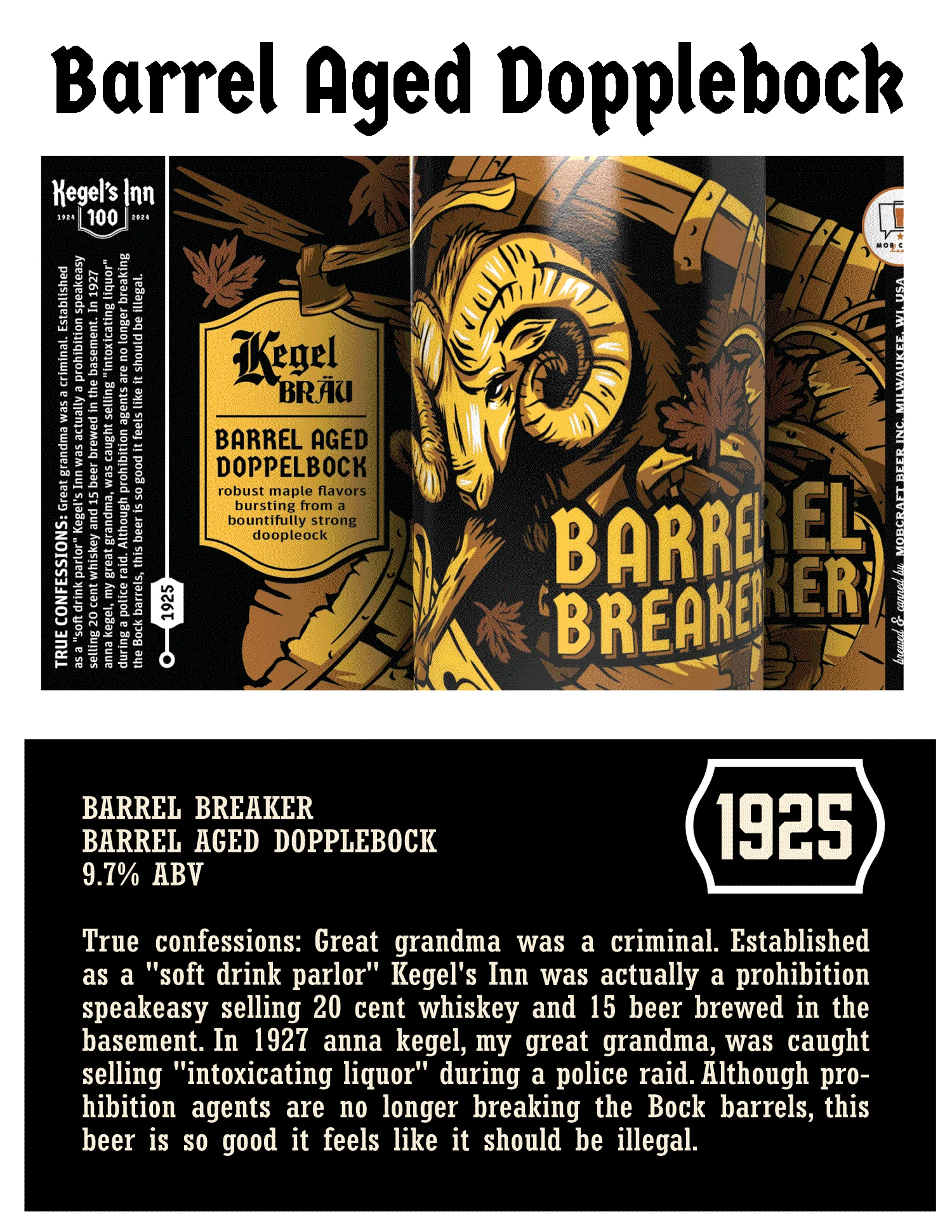 Barrel Aged Doppelbock beer label with rich graphics
