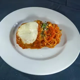 Italian eggplant parmesan with spaghetti
