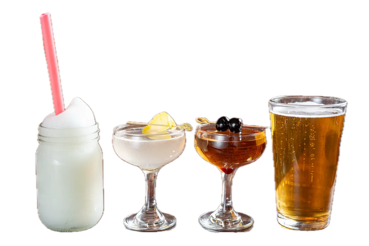 Variety of cocktails including frozen drink and beer