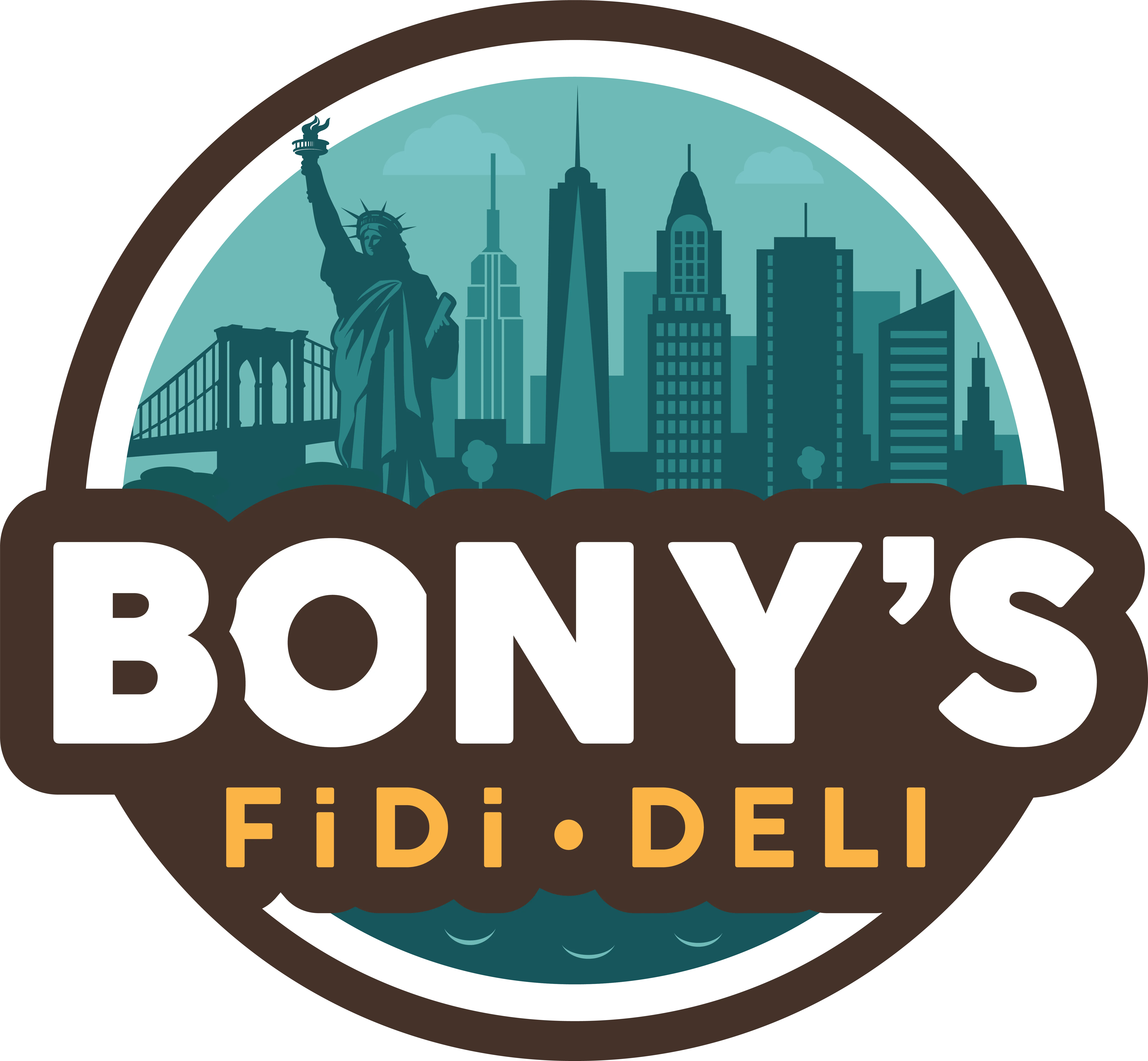Logo of Bony's FiDi Deli featuring NYC skyline and Statue of Liberty