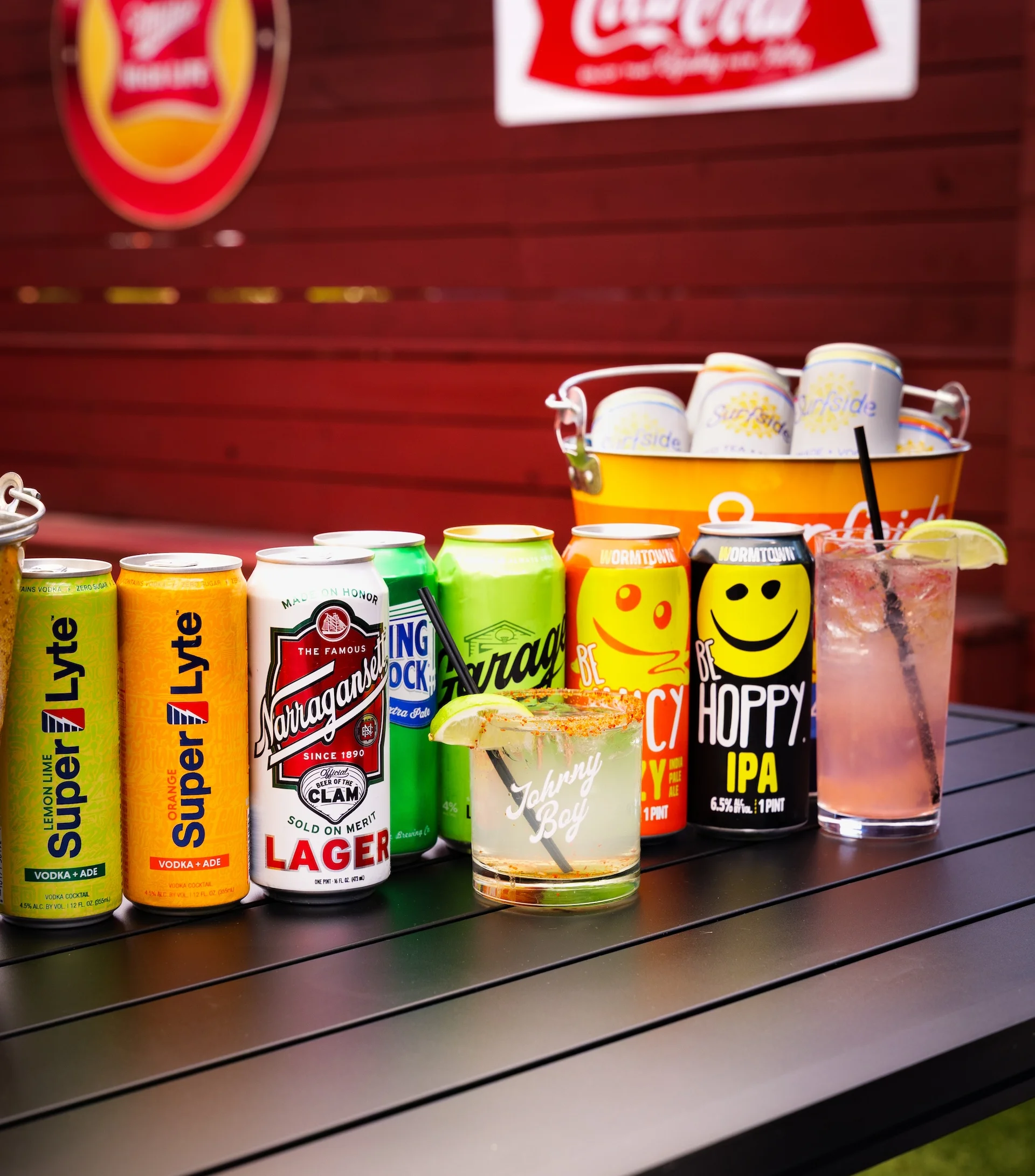 Variety of colorful beverages on a modern bar table
