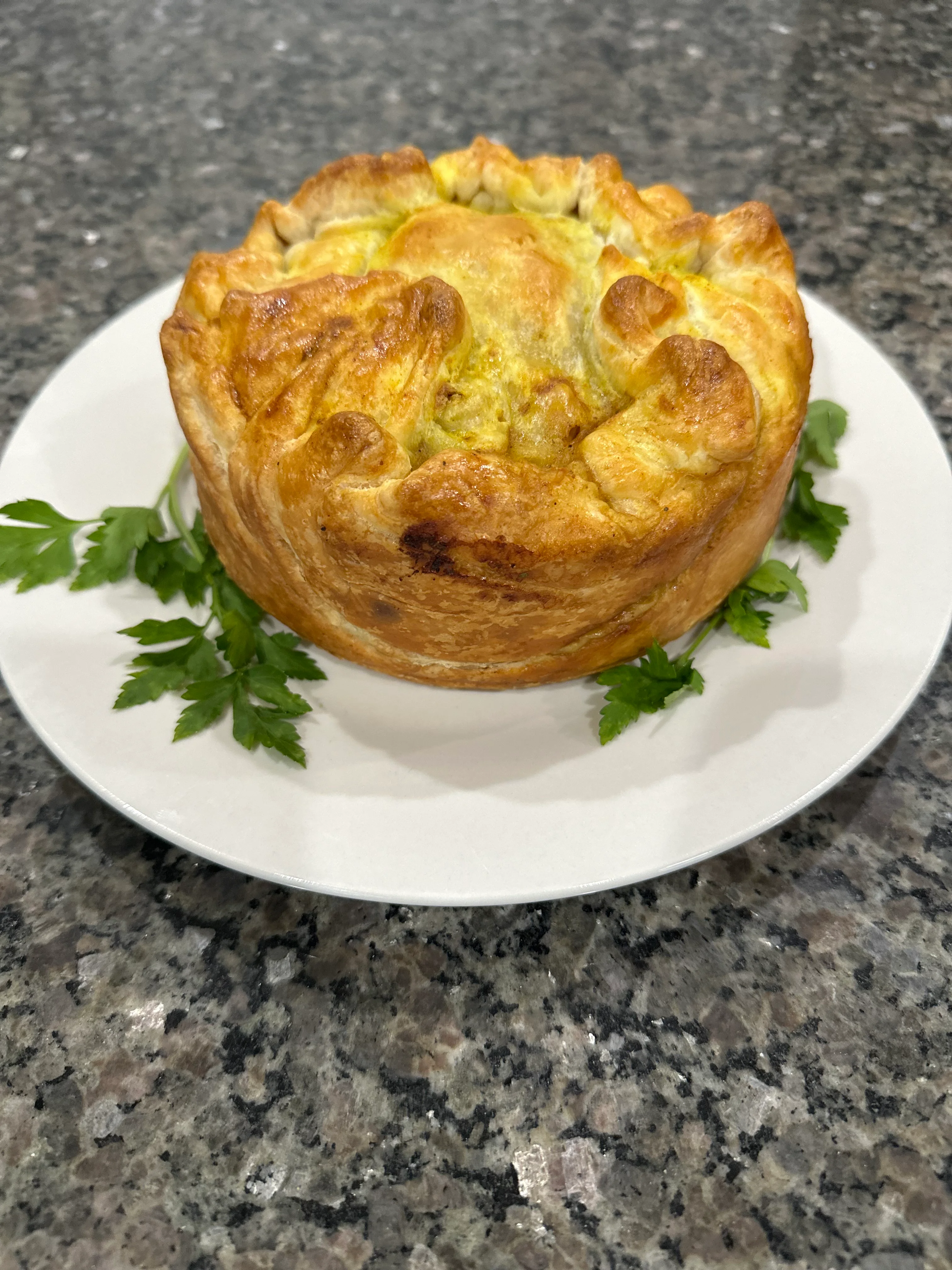 Savory chicken pot pie with flaky crust