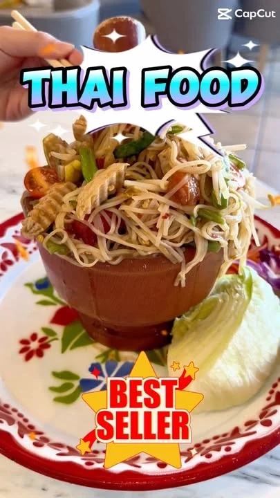 Authentic Thai papaya salad served in a traditional bowl