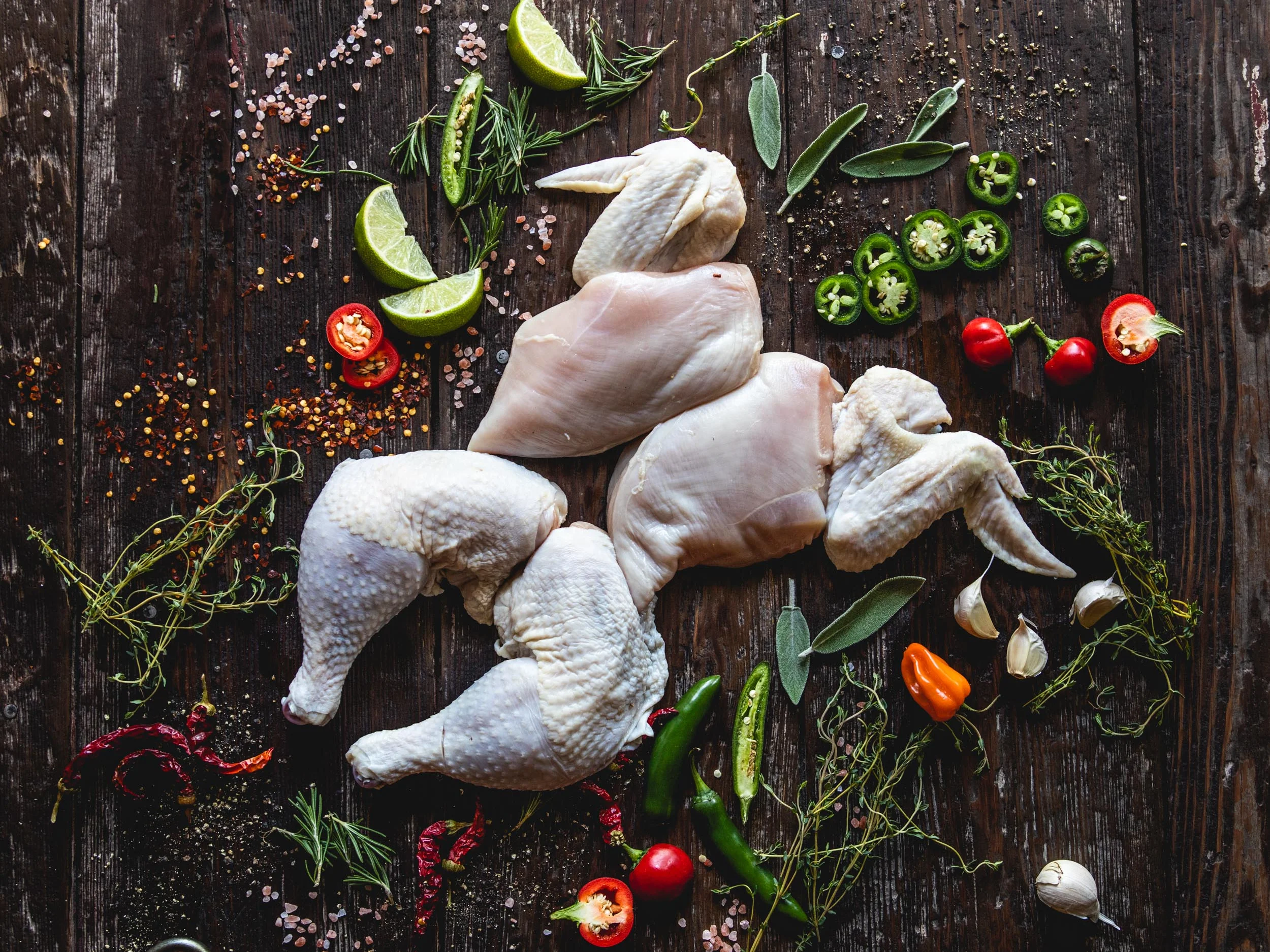 Raw chicken pieces for Southern fried chicken preparation