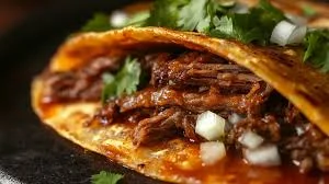 Authentic Mexican barbacoa taco with fresh cilantro