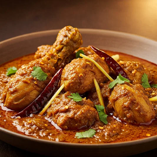 Indian chicken curry with spices and herbs