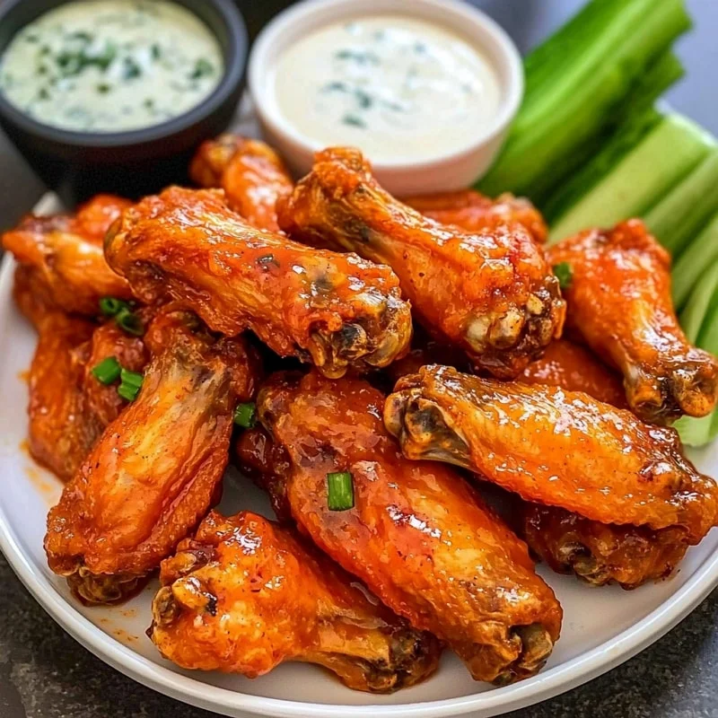 Crispy buffalo chicken wings with dipping sauces