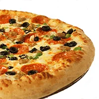 Delicious pepperoni pizza with olives and green peppers