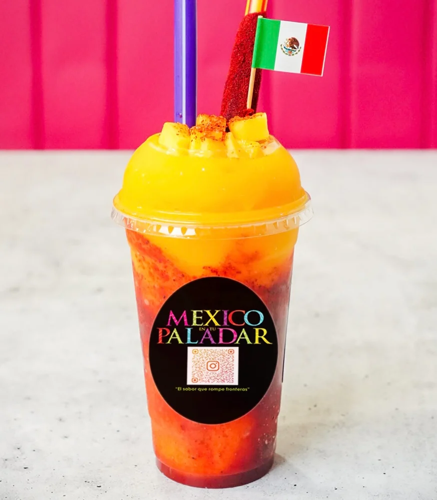 Colorful Mexican fruit cup with flags